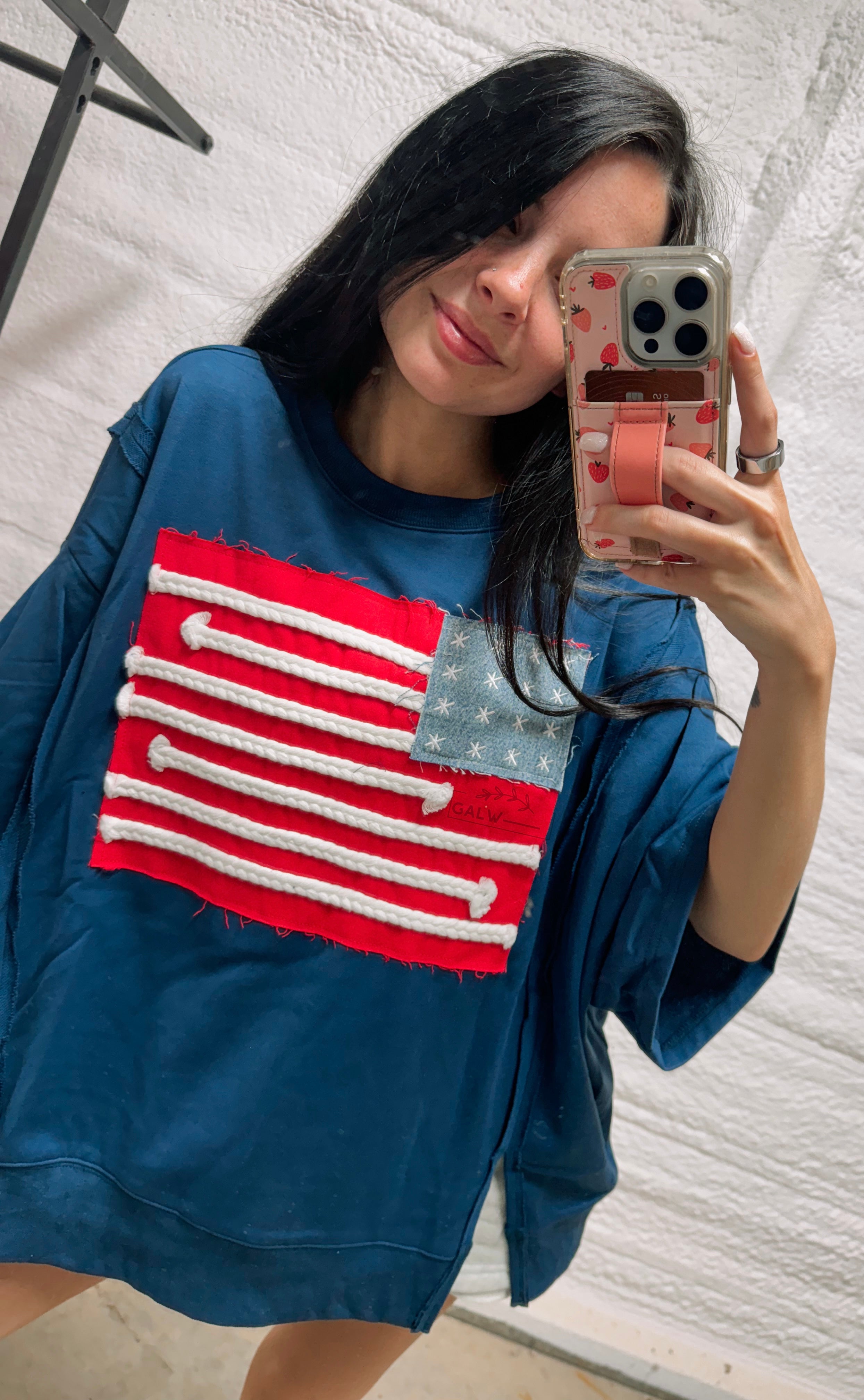 Flag boxy tee patchwork 4th of july best seller