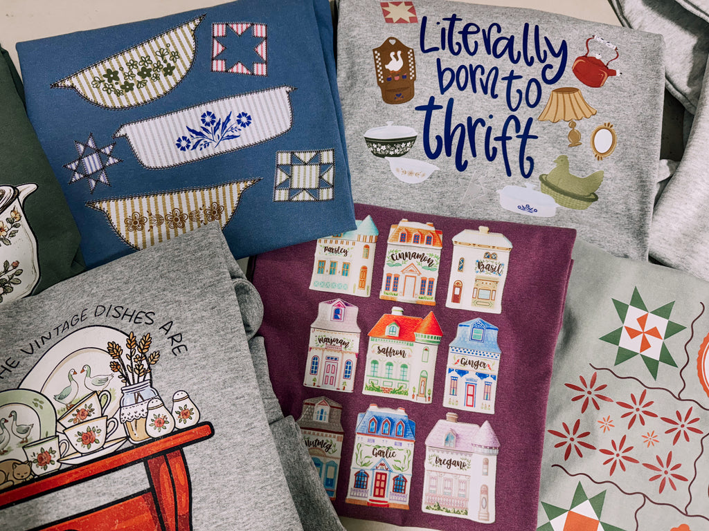 Thrifty, vintage designs surprise tee or crew   - WE DESIGN IT