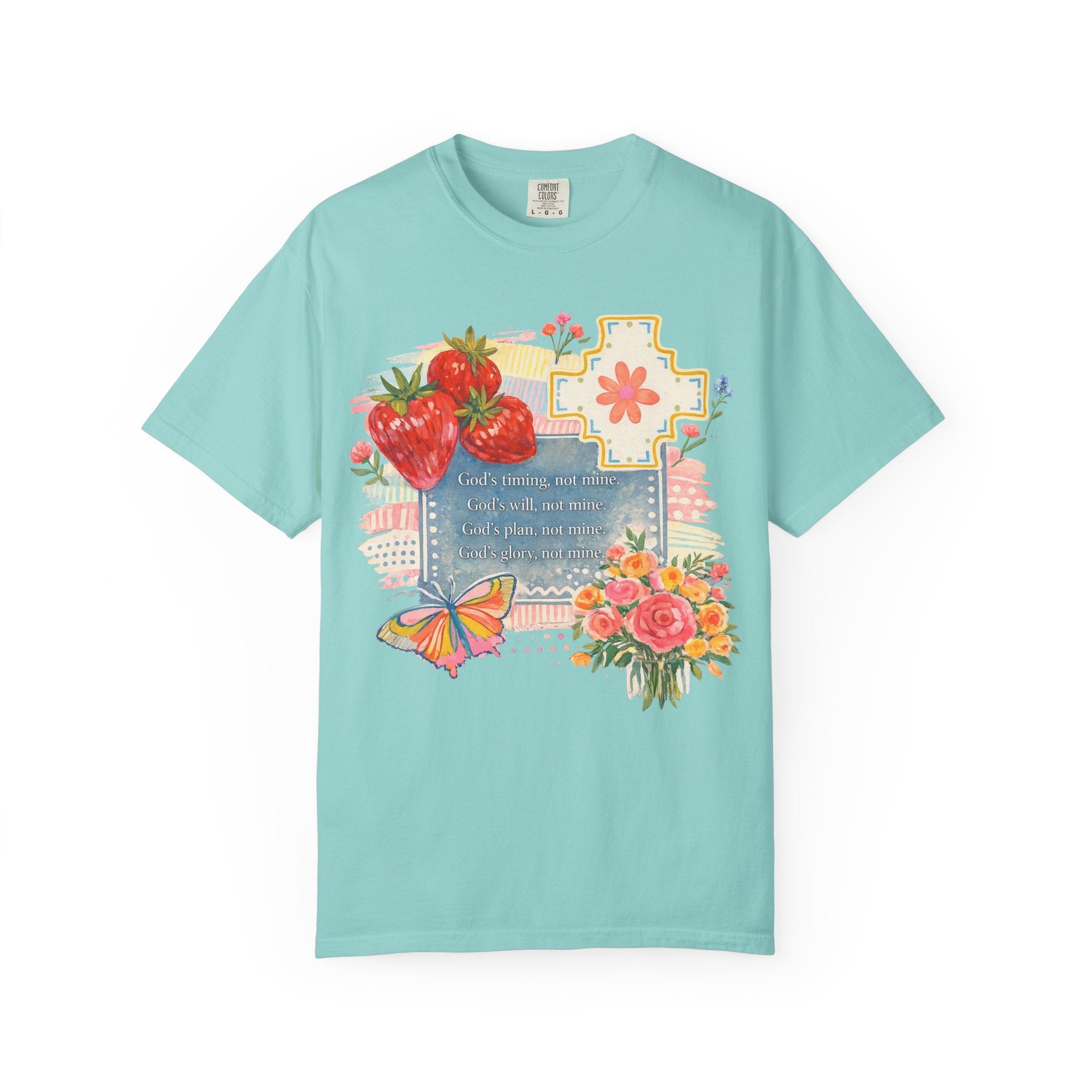 GOD TIMING NOT MINE Vintage Floral Butterfly T-Shirt – Inspirational Quote Graphic