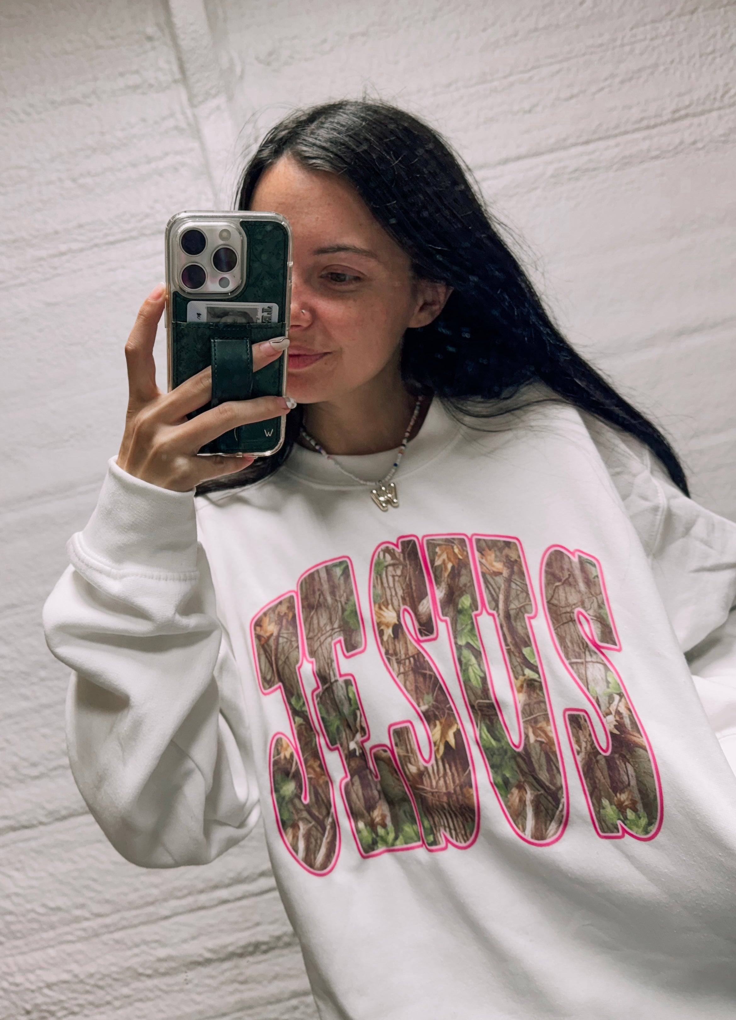 Camo Hot Pink Jesus Crewneck Sweatshirt — Comfy Faith-Inspired Pullover