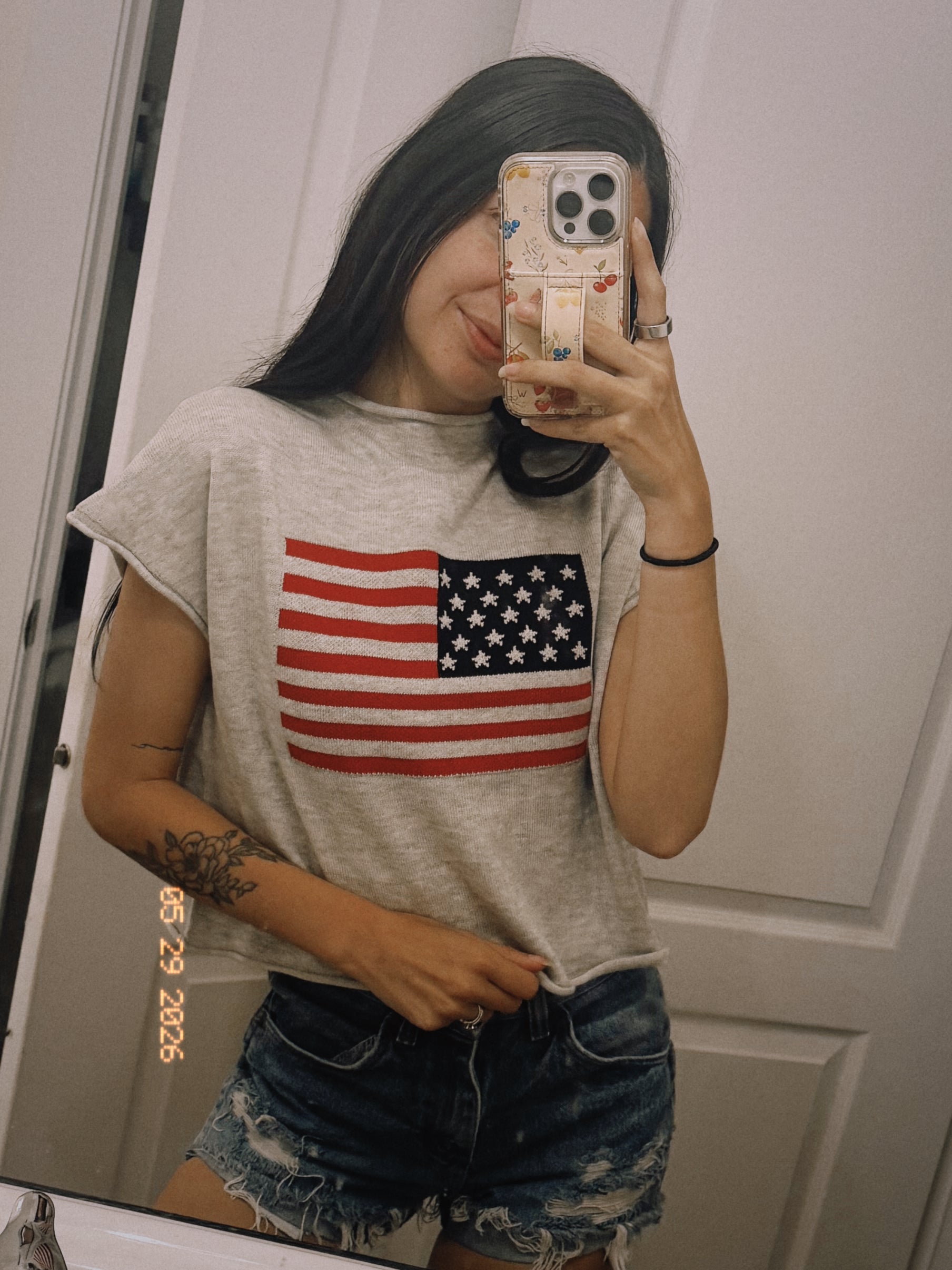 Americana Breeze Knit Top | Vintage American Flag Lightweight Knit Shirt