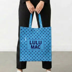 LM-BG-1004 REUSABLE TOTE-LT BLUE DARK BLUE DOTS