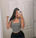 Gingham Print Wide Strap Fitted Tank