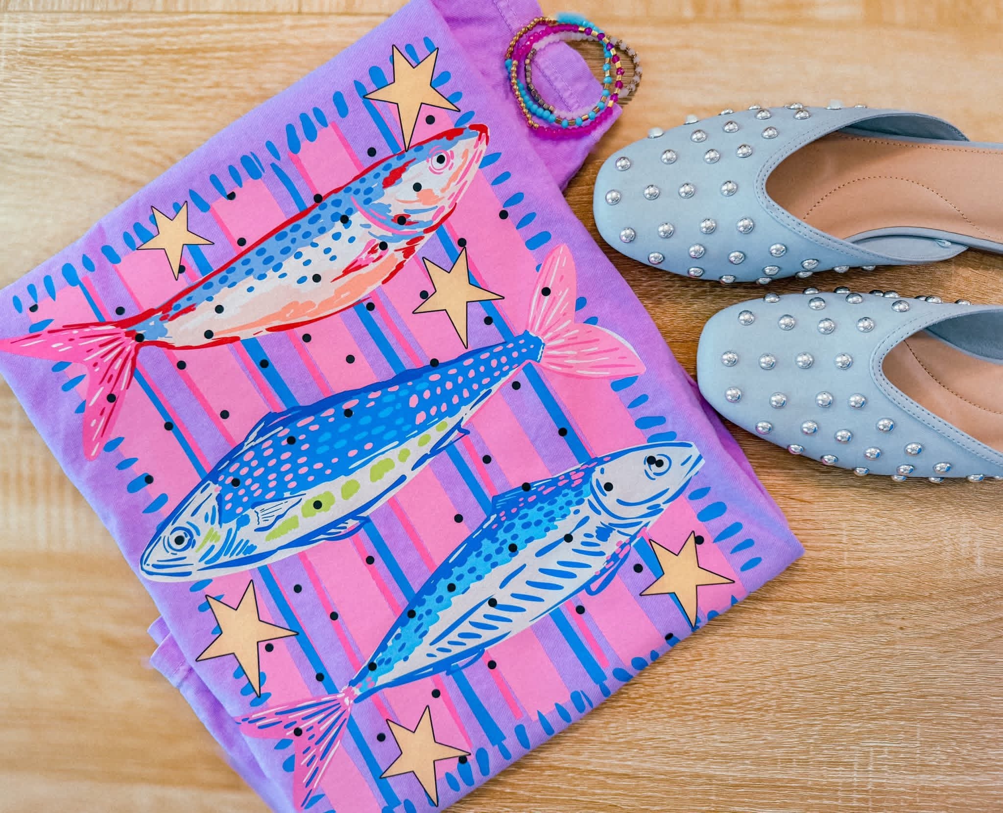 Colorful Coastal Fish Graphic Tee | Southern Beachy Summer Shirt | Bright Serape Fish Tee | Boutique Graphic T-Shirt