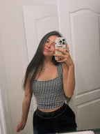 Gingham Print Wide Strap Fitted Tank