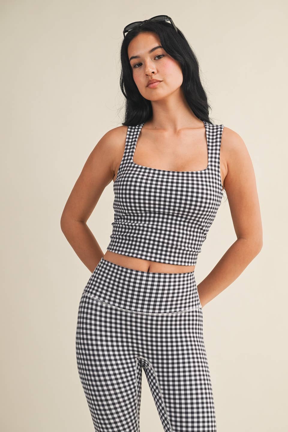 Gingham Print Wide Strap Fitted Tank