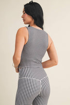 Gingham Print Wide Strap Fitted Tank