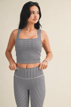 Gingham Print Wide Strap Fitted Tank