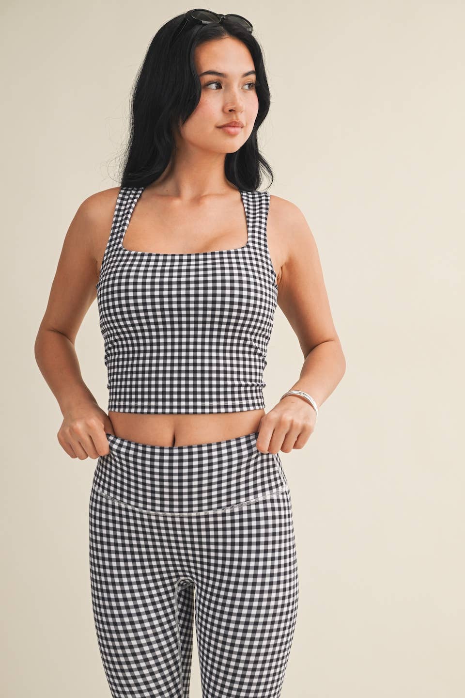 Gingham Print Wide Strap Fitted Tank