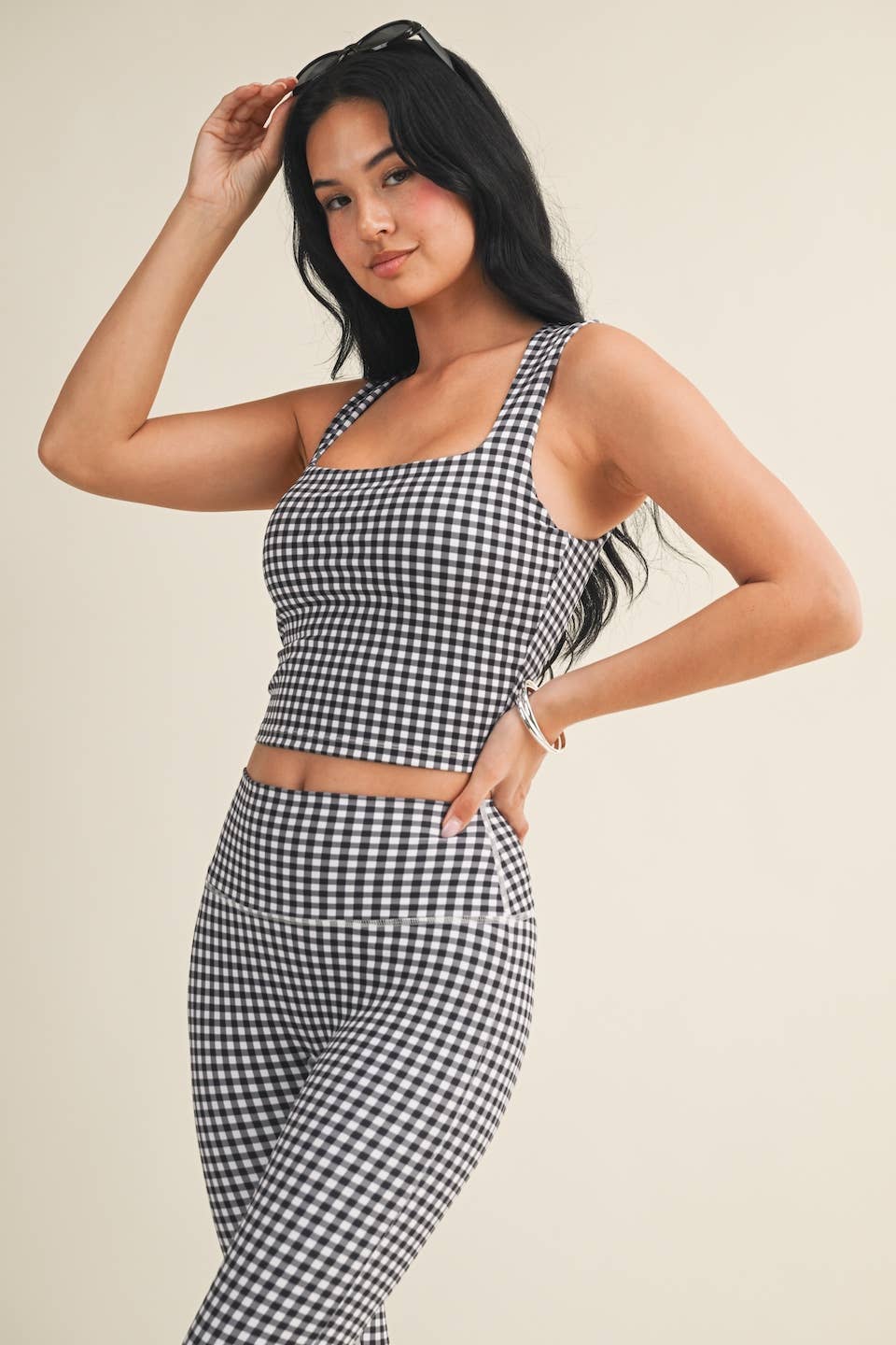 Gingham Print Wide Strap Fitted Tank