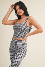Gingham Print Wide Strap Fitted Tank