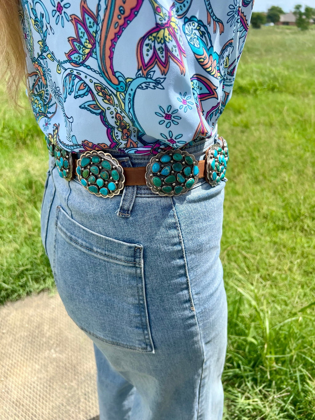 Turquoise Concho Belt – Sterling Silver – Native Made DM – One of a Kind