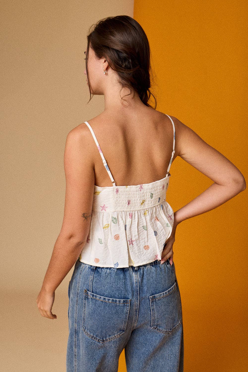 Pastel Seashell & Starfish Peplum Cami Tank | Coastal Summer Bow Strap Top