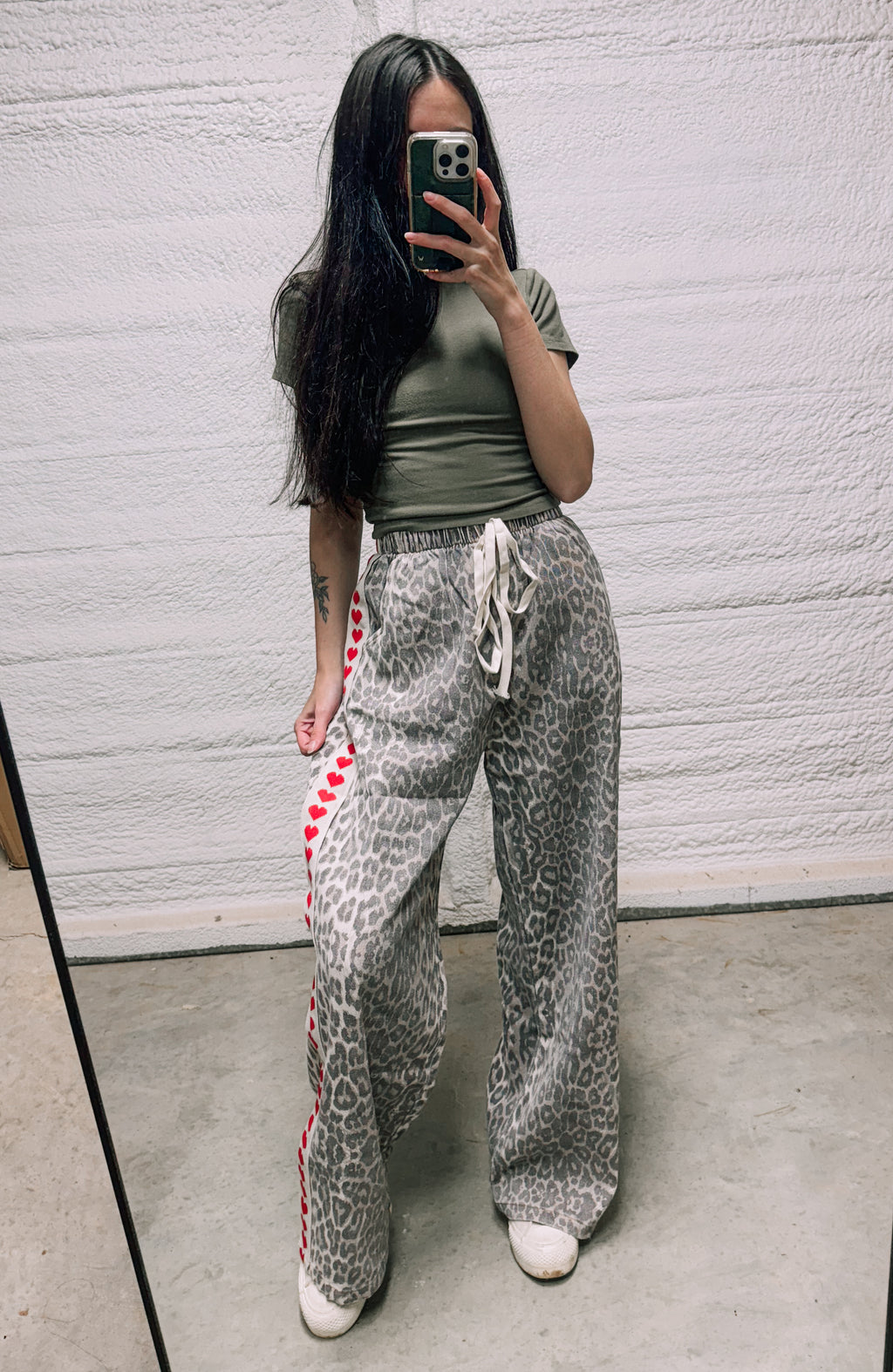 Leopard Print Heart Side Stripe Sweatpants