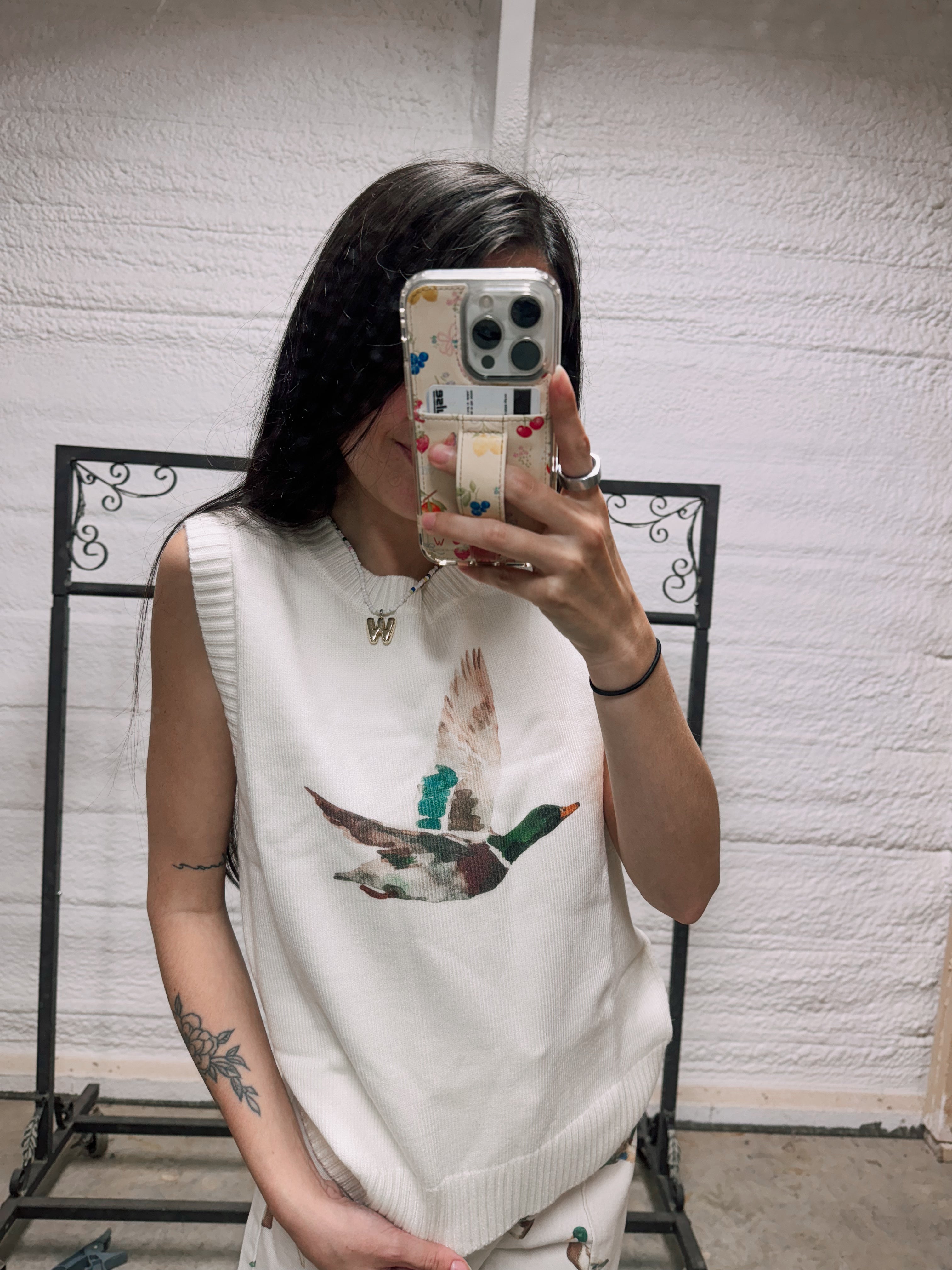 Mallard Duck Knit Sweater Vest – Women’s Cream Sleeveless Pullover, Vintage Western Cottagecore Knit Top