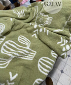 Sage & white western cactus longhorn Aztec 100% polyester microfiber 50x70 blanket