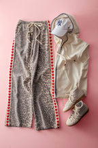 Leopard Print Heart Side Stripe Sweatpants