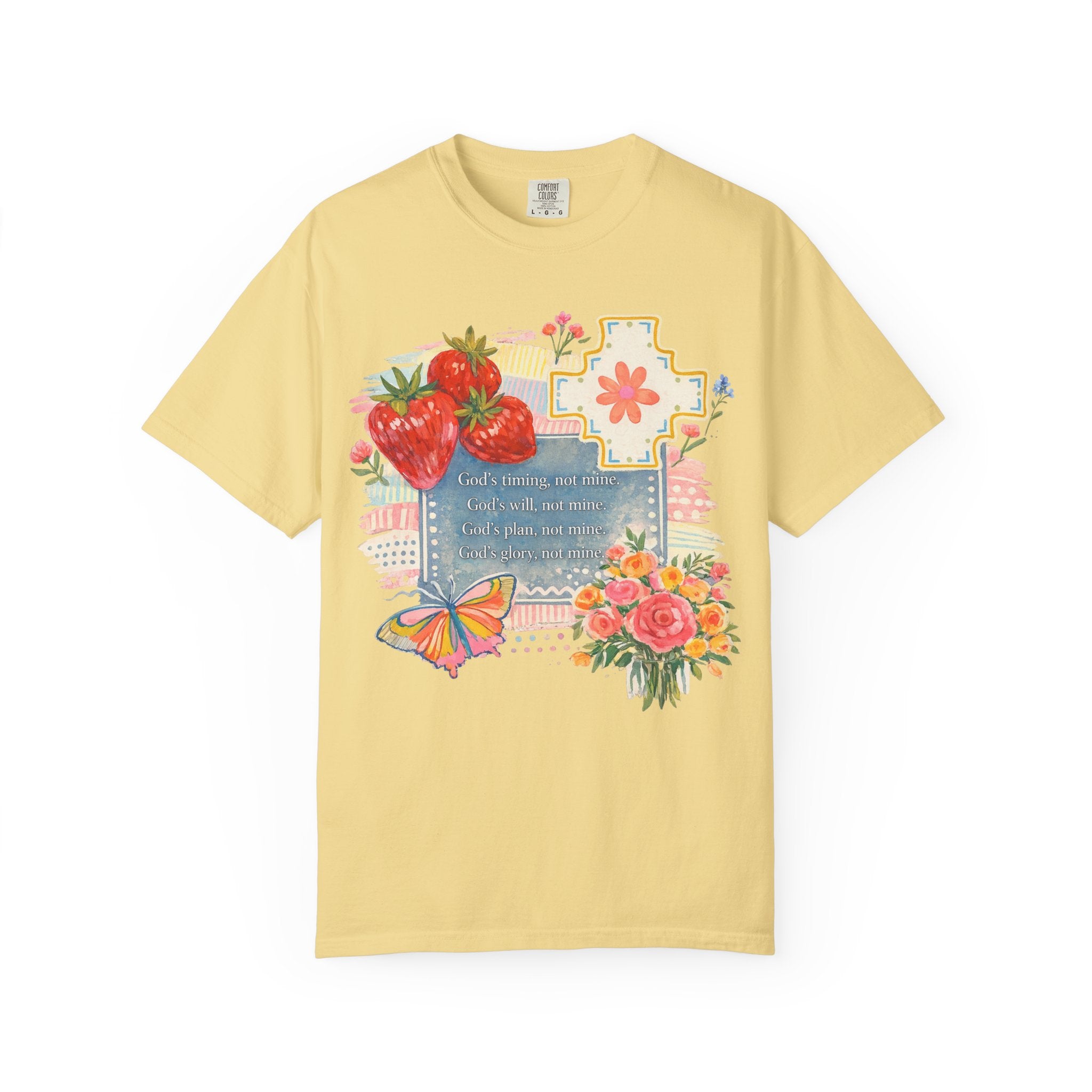 GOD TIMING NOT MINE Vintage Floral Butterfly T-Shirt – Inspirational Quote Graphic