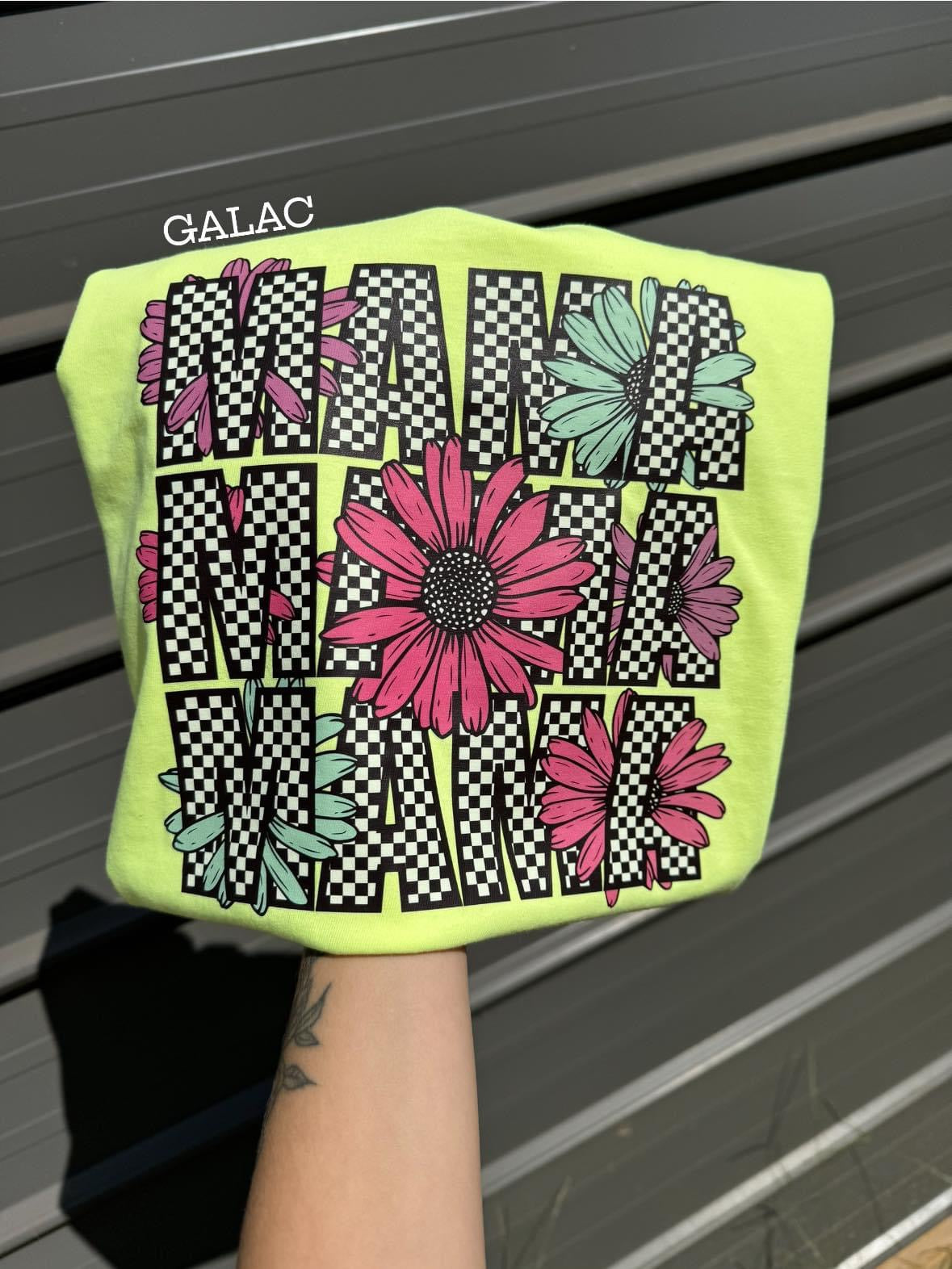 Neon yellow checker floral comfort color tee