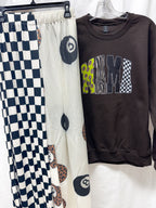 Lime Green Leopard 8 Ball Mama – Dark Chocolate Crewneck | Graphic Sweatshirt