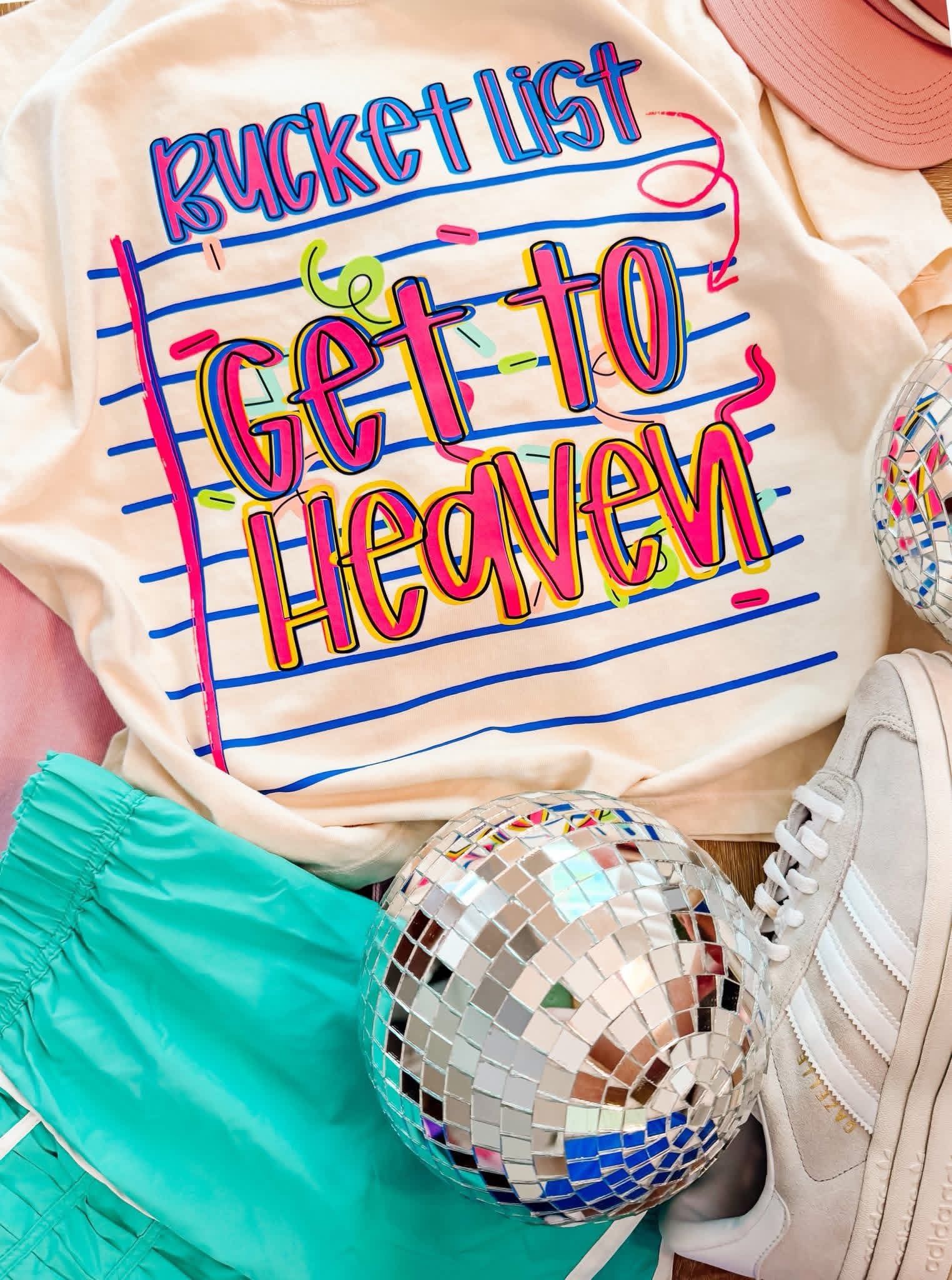Bucket List Get to Heaven Graphic Tee | Faith Based Christian Shirt | Colorful Inspirational Boutique Tee | Cute Church Graphic T-Shirt