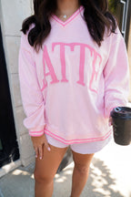 Latte - Pink Vintage V-Neck Sweatshirt