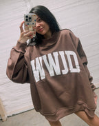 Brown Reversible WWJD / AMEN mock neck crew