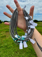 15-Inch Sterling Silver Pearl & Blue Turquoise Torpedo Choker