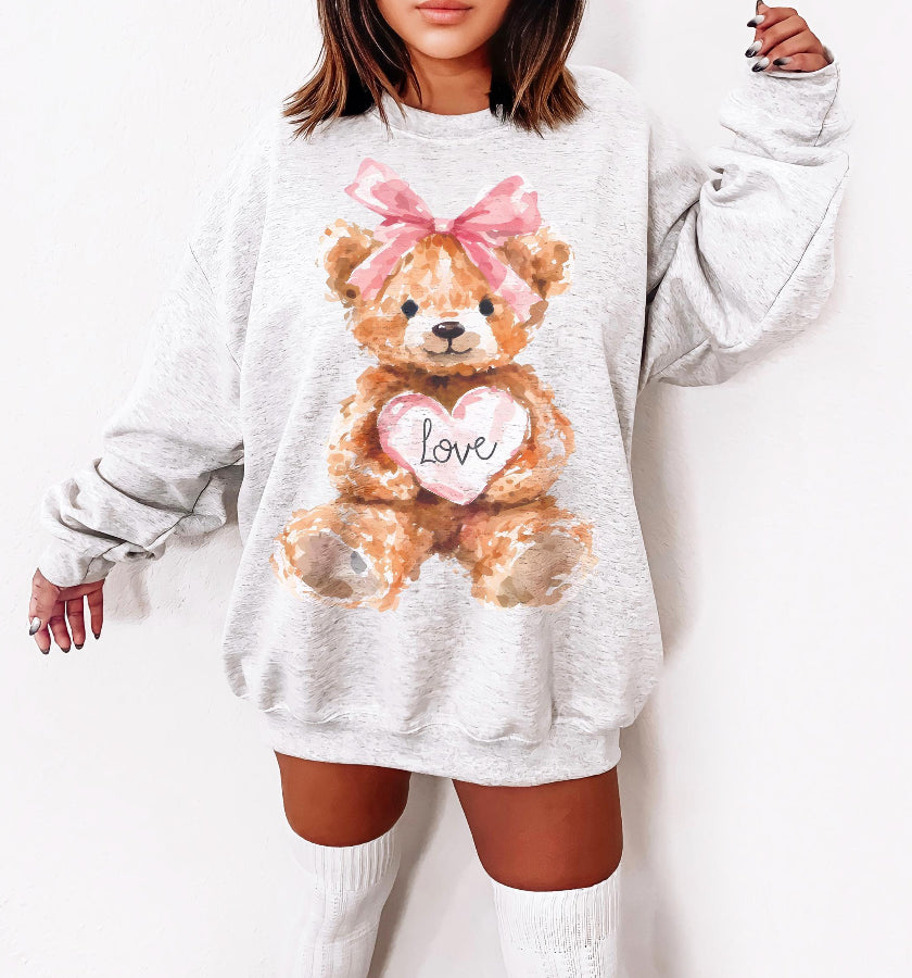 FLASH SALE Love teddy bear watercolor LARGE ASH GILDAN SWEATSHIRT