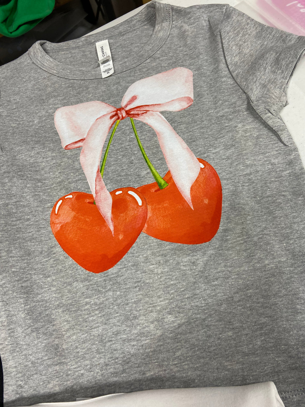 Trendy Cherry Soft Girl Era Pink Bow Aesthetic coquette  ribbed cropped baby tee women's sizing