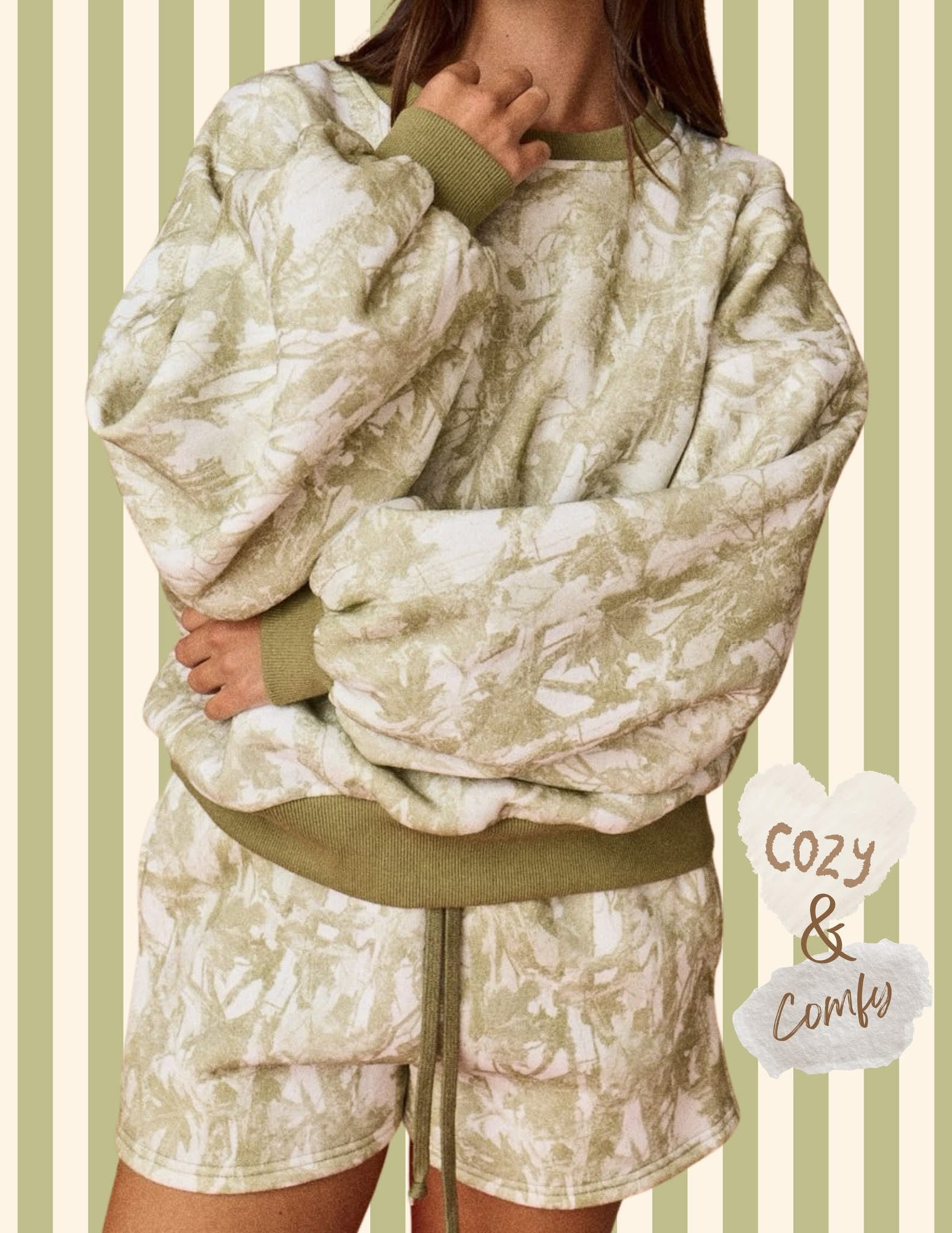 Olive Camo Lounge Short Set | Camouflage Matching Set | Women’s Two Piece Outfit | Casual Summer Comfy Set