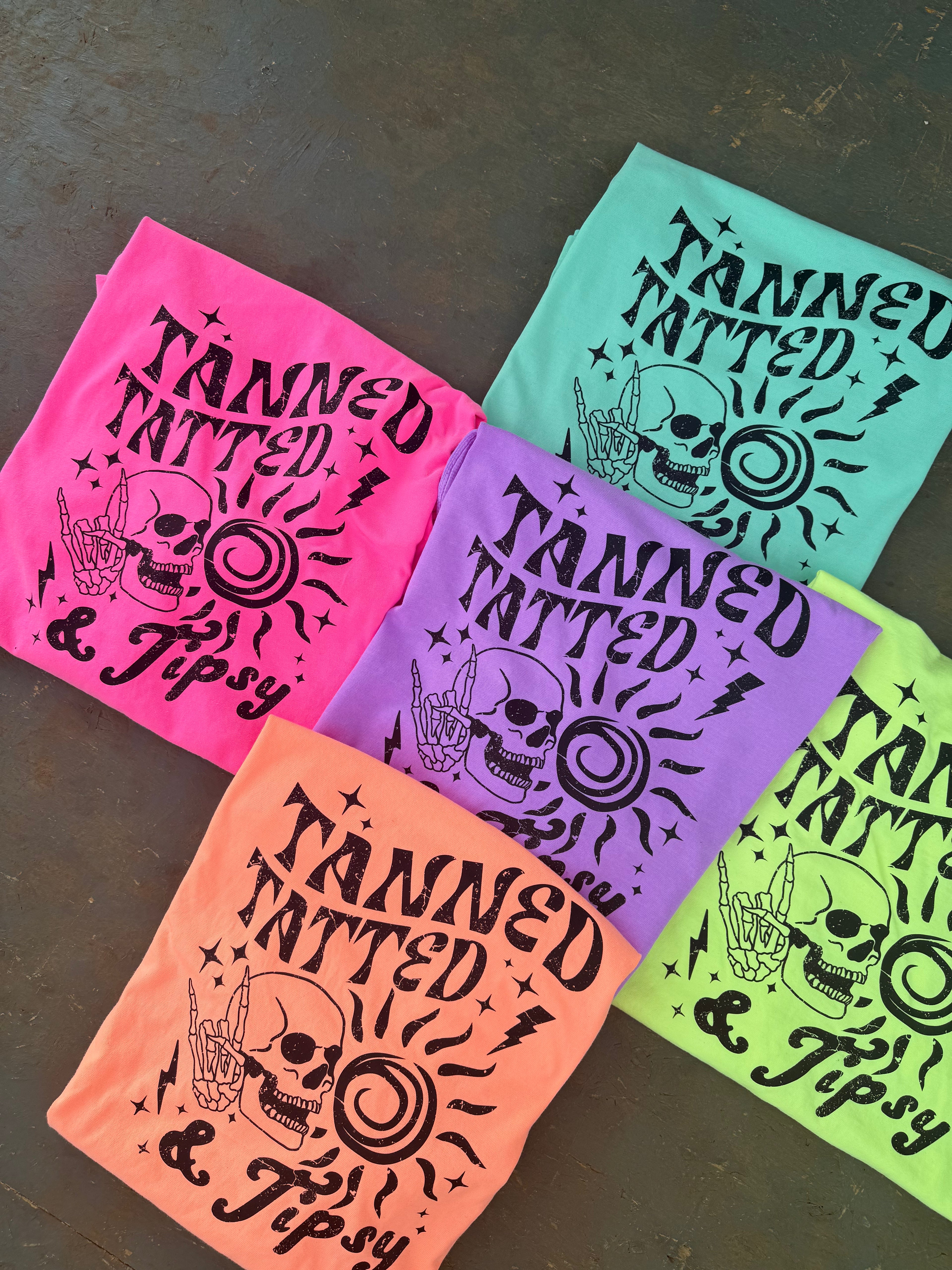 Tanned tatted & tipsy neon comfort color tees