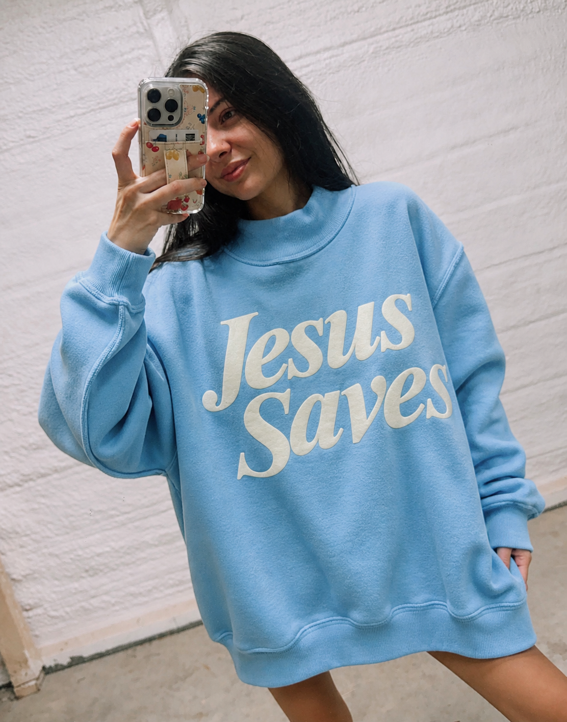 JESUS SAVES | 'JESUSSAVES' Print Mock Neck Sweatshirt