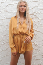 Giving Beverly Hills Satin Button Up Romper Dress
