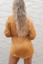 Giving Beverly Hills Satin Button Up Romper Dress