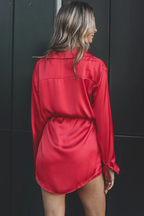 Giving Beverly Hills Satin Button Up Romper Dress