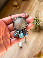 Sterling Silver Liberty Coin Necklace with Golden Hill Turquoise – 16” – 1945 Coin