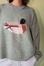 Mallard Duck Knit Sweater – Pink & Sage | Cozy Duck Graphic Sweater