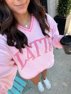 Latte - Pink Vintage V-Neck Sweatshirt