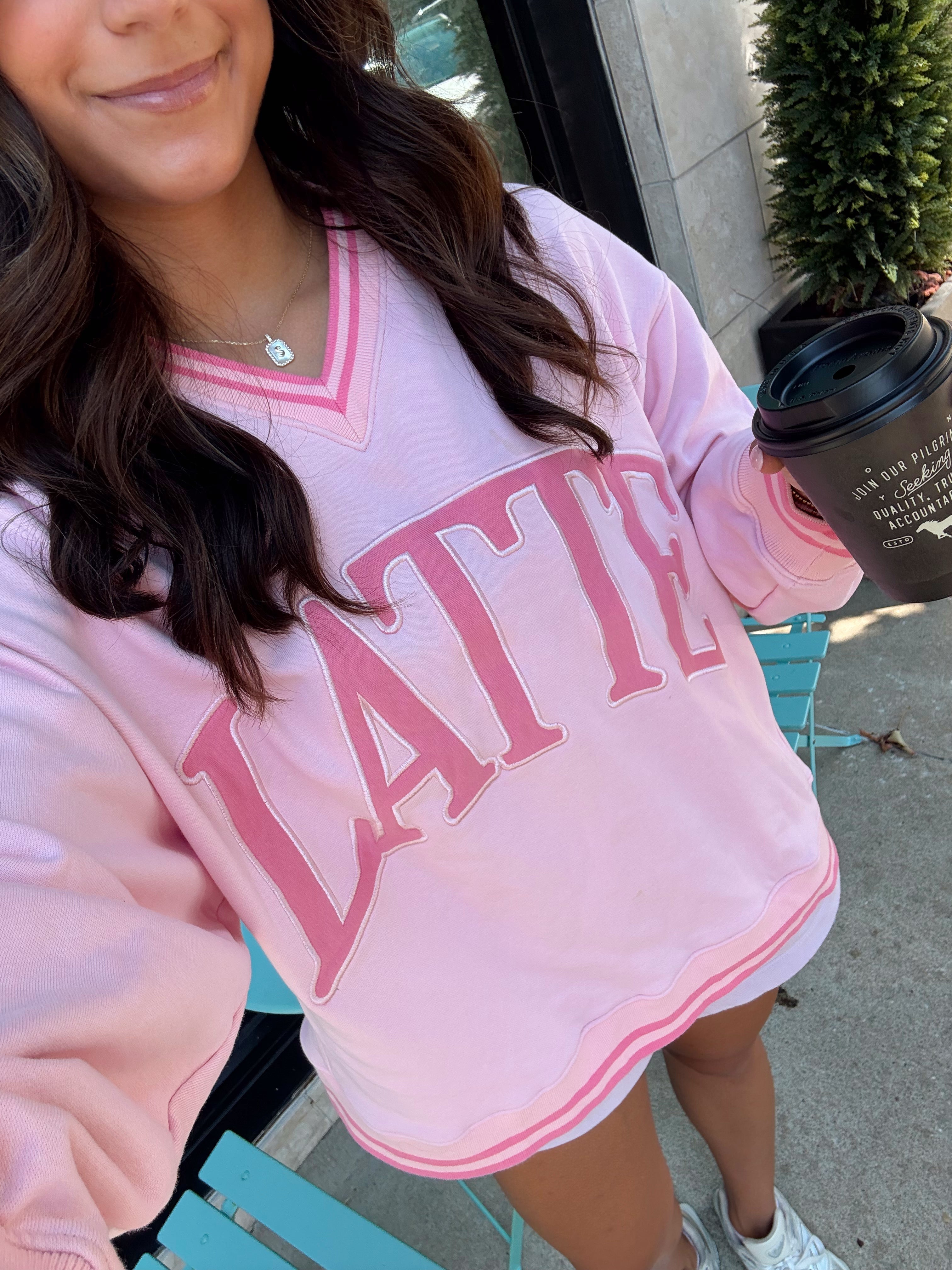 Latte - Pink Vintage V-Neck Sweatshirt