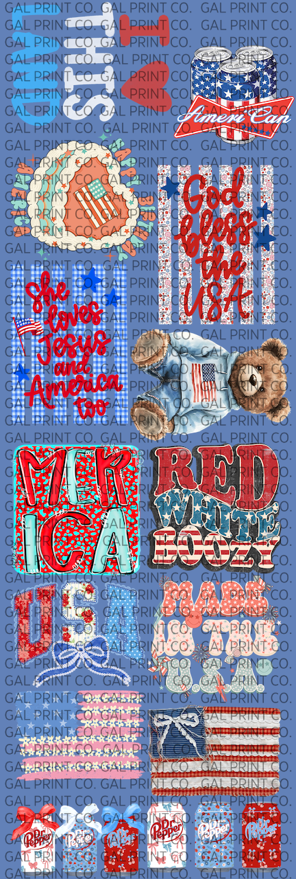 Patriotic 4th of July DTF Gang Sheet – 14 Full Size Summer & USA Transfers PRE MADE GANG