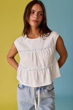 PT19606 Striped Tiered Seam Sleeveless Stripe Top