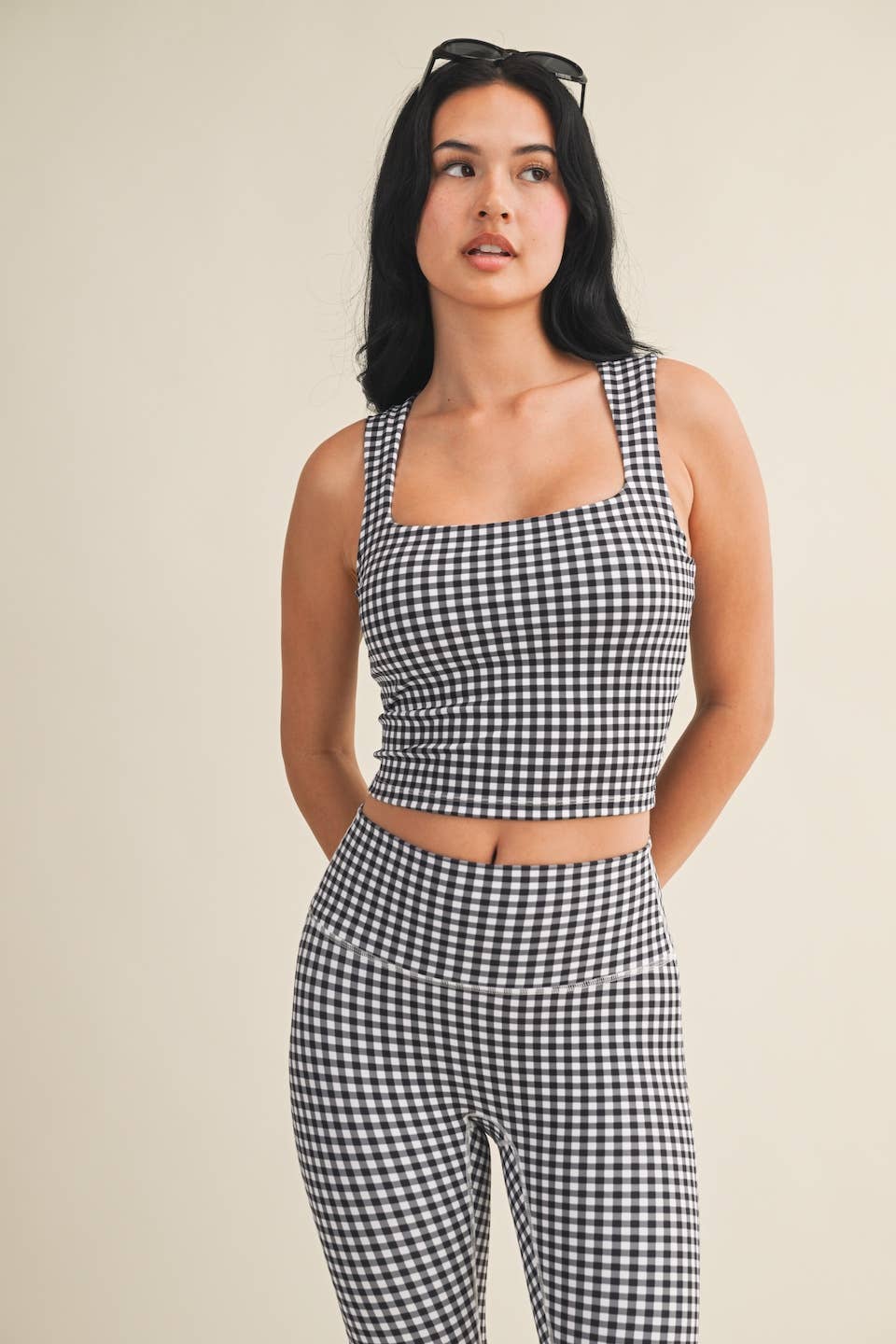 Gingham Print Wide Strap Fitted Tank