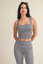 Gingham Print Wide Strap Fitted Tank