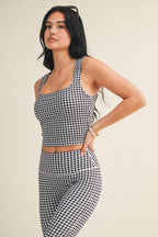 Gingham Print Wide Strap Fitted Tank
