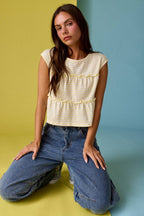 PT19606 Striped Tiered Seam Sleeveless Stripe Top