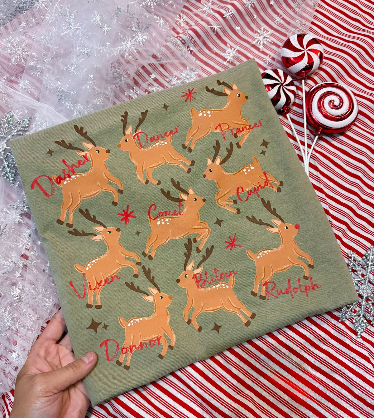 Santa's Reindeer | Sage Green Gildan Tee