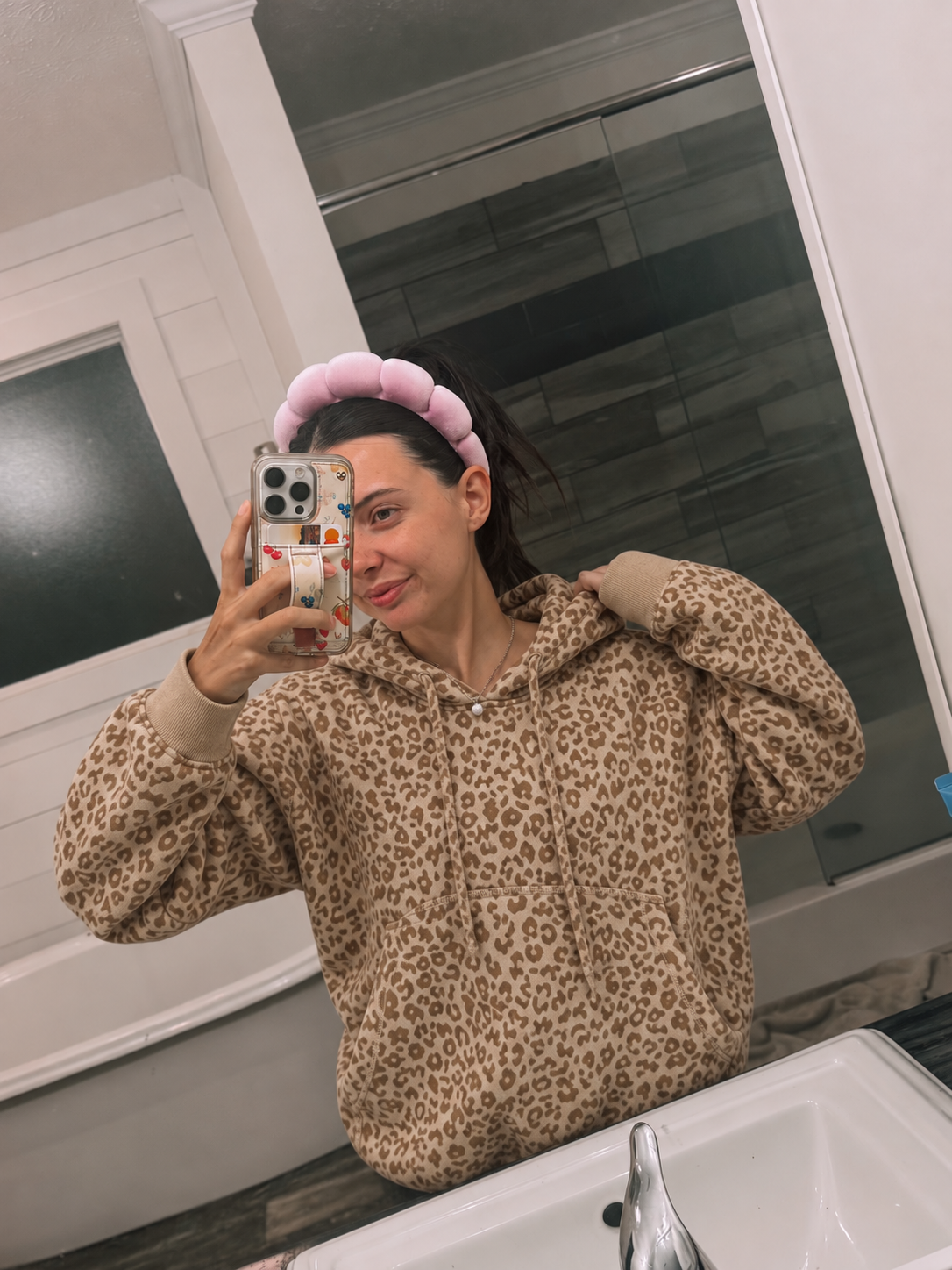 Vintage taupe leopard print hoodie