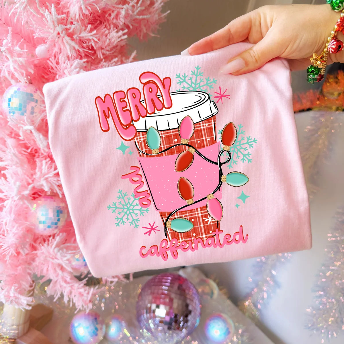 Merry & Caffeinated — Pink Crewneck