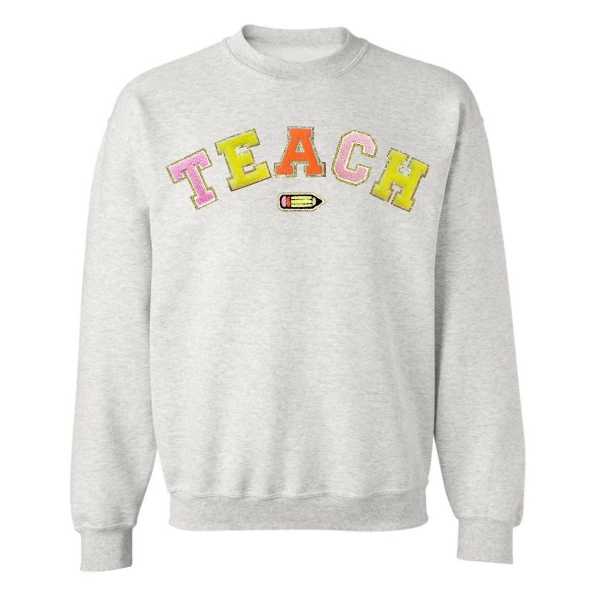 Teach Pencil Letter Patch Crewneck Sweatshirt